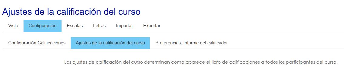 Ruta a Ajustes de la calificación del curso