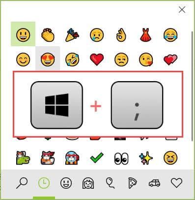 Selector de emojis con Windows + punto